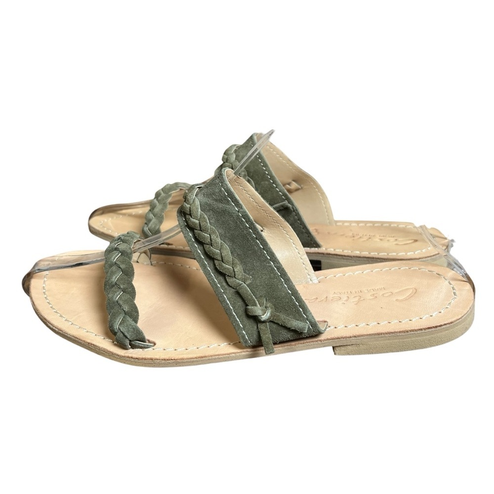 Costiera MADE IN ITALY Leather Sandals Green Suede Braided Flat Sz 37 (6.5-7 US) - Picture 3 of 10